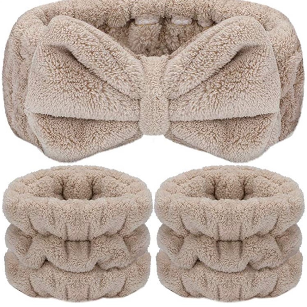 3 Piece Spa Headband and Wrist Set, Camel